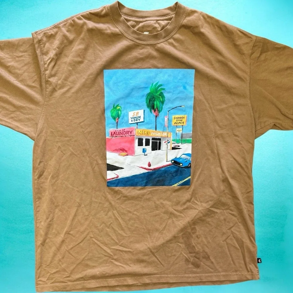 Nike SB The Nike Tee Loose Fit XL Brown Graphic T-Shirt Wash And Dry Art Skate